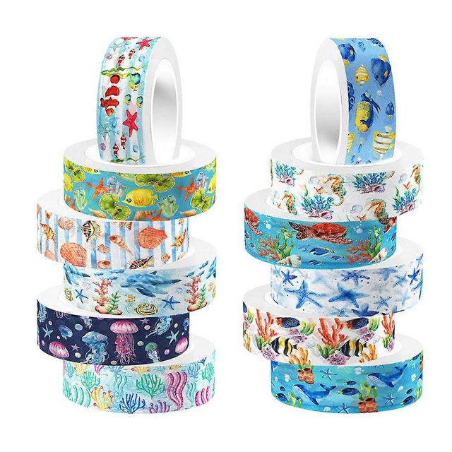 Ocean Theme Washi Tape Set for Craft - 12 Rolls Adhesive Journal Stickers
