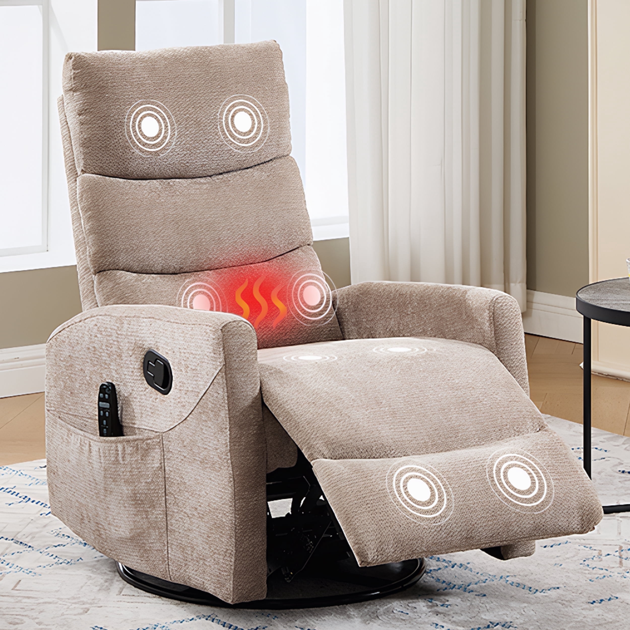 PAPROOS Swivel Rocker Recliner, Velvet 360° Swivel Rocking Recliner, Glider Rocking Chair for Nursery, Small Rocker Chair, Manual Recliner for Adults for Home Theater Living Room, Khaki