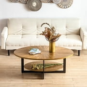 Gexpusm Double layer Coffee Table,Oval Wood Farmhouse with Storage,47.87L x 30W x 17.99H,Brown