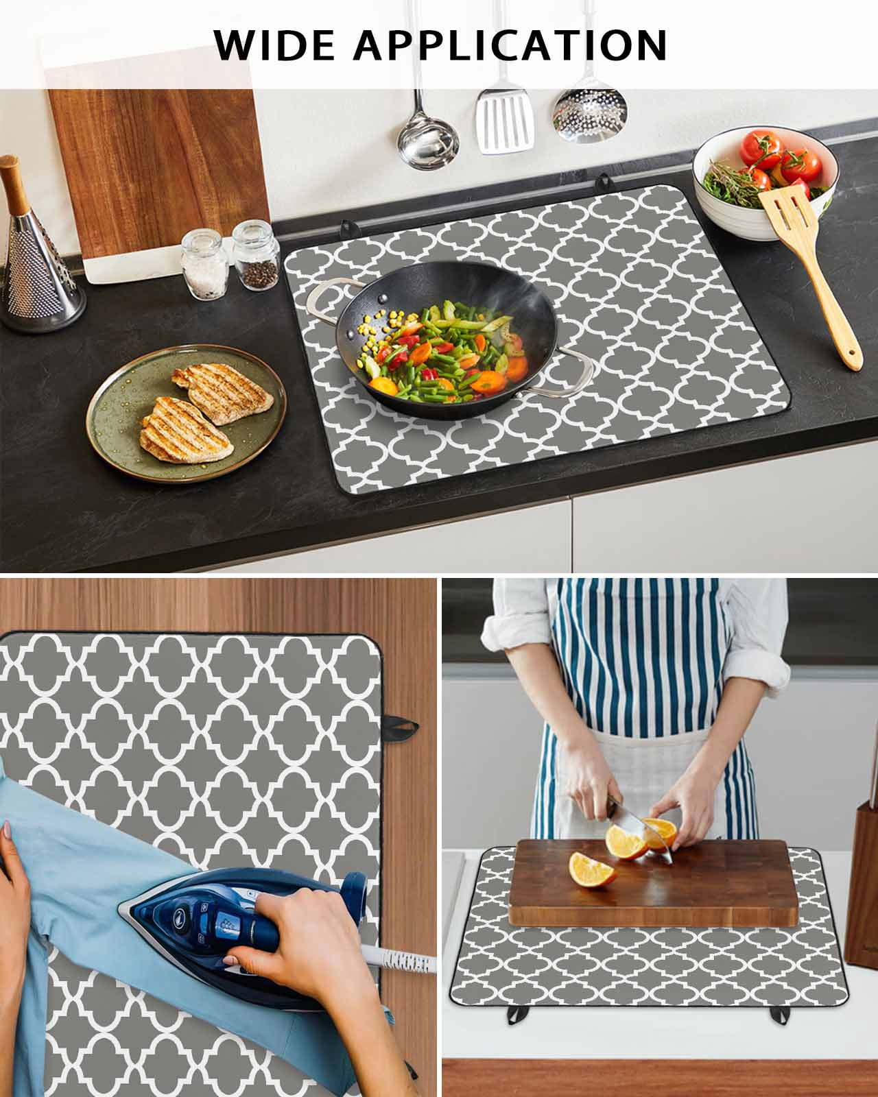 nqOlkjepod Large Induction Cooktop Protector Mat 36"x21", Gray Morocco Stove Top Covers for Electric Stove, Vintage Minimalist Boho Ethnic Pattern Stove Burner Cover Mats, Glass Top Stove Cover
