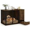 thumbnail image 1 of Gymax 47 5''Dog Crate End Table w/ Hidden Bowls & Storage Chew-Resistant Metal Frame, 1 of 10