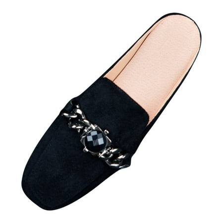 

elegant shoes women s lazy square head heel less cover toe flat half slippers