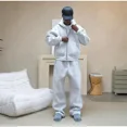 thumbnail image 4 of Sudadera de forro polar de color liso para hombre y mujer, pantalones de chándal de dos piezas estilo hip hop góticos Y2K, estilo americano, 4 of 5