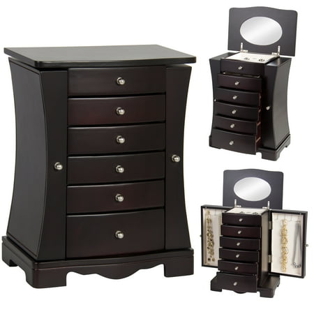 Jewelry Armoire Lock Best Choice Products Handcrafted Wooden Jewelry Box Organizer Wood Armoire Cabinet Storage Chest - Dark Brown ()