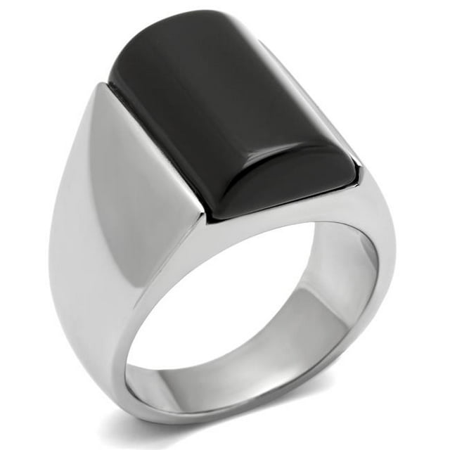 Alamode TK379-9 Men High Polished Stainless Steel Ring with Semi-Precious in Jet - Size 9