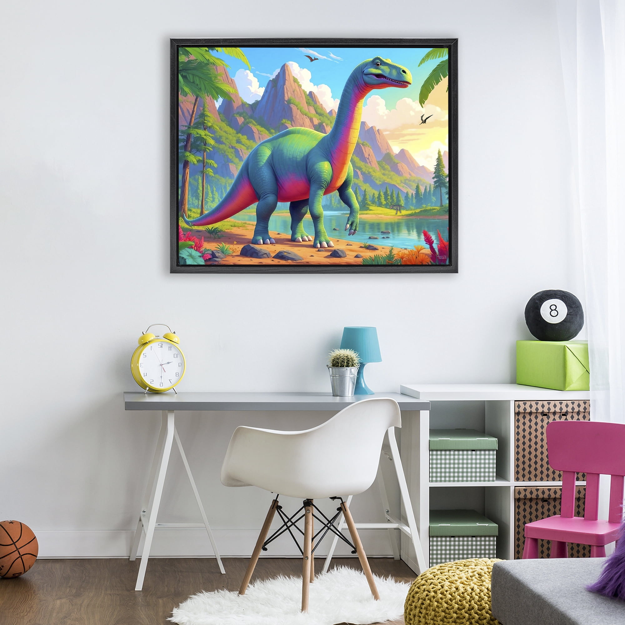 Stupell Industries Vibrant Brontosaurus by River Black Framed Floater Canvas Wall Art, design by Tabz Jones