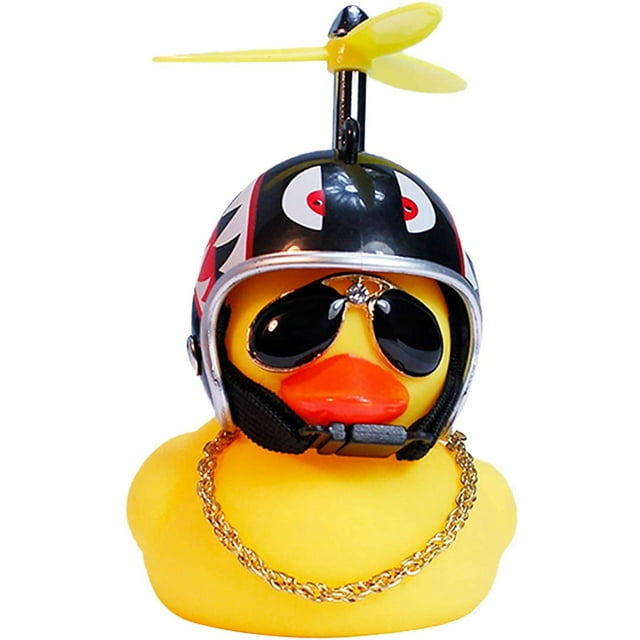 Adornos de coche de juguete de pato de goma, decoraciones de tablero de coche de pato amarillo, gafas de pato geniales con casco de hélice (tiburón)