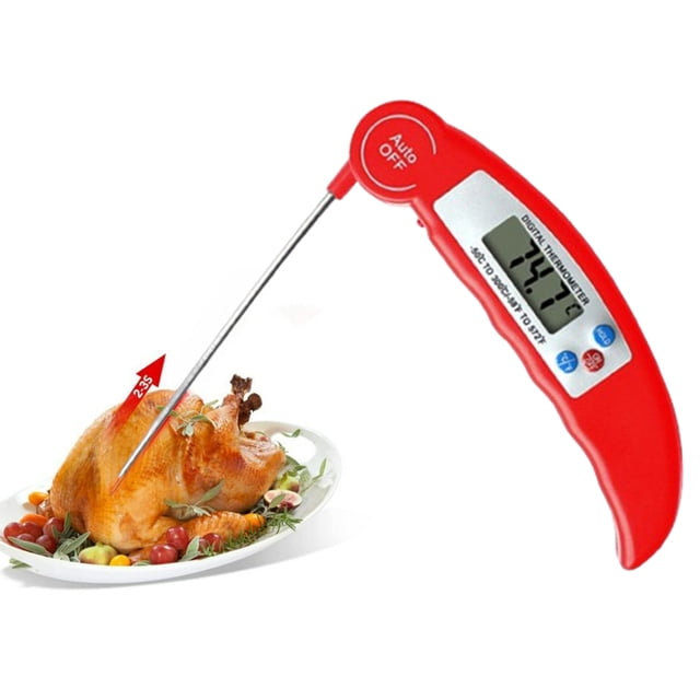 Djiypn Fast Read Digital Thermometer Cooking Food and Meat, Waterproof Auto OFF Bright LCD Screen, Motion Sensing Food Thermometer for Kitchen Oven Grill Candy BBQ, Red