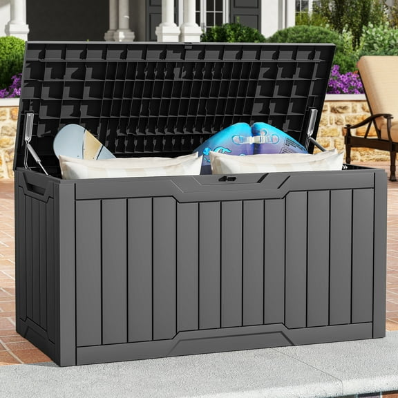 Uforic 100 Gallon Resin Deck Box, Outdoor Weatherproof & Lockable, Dark Gray