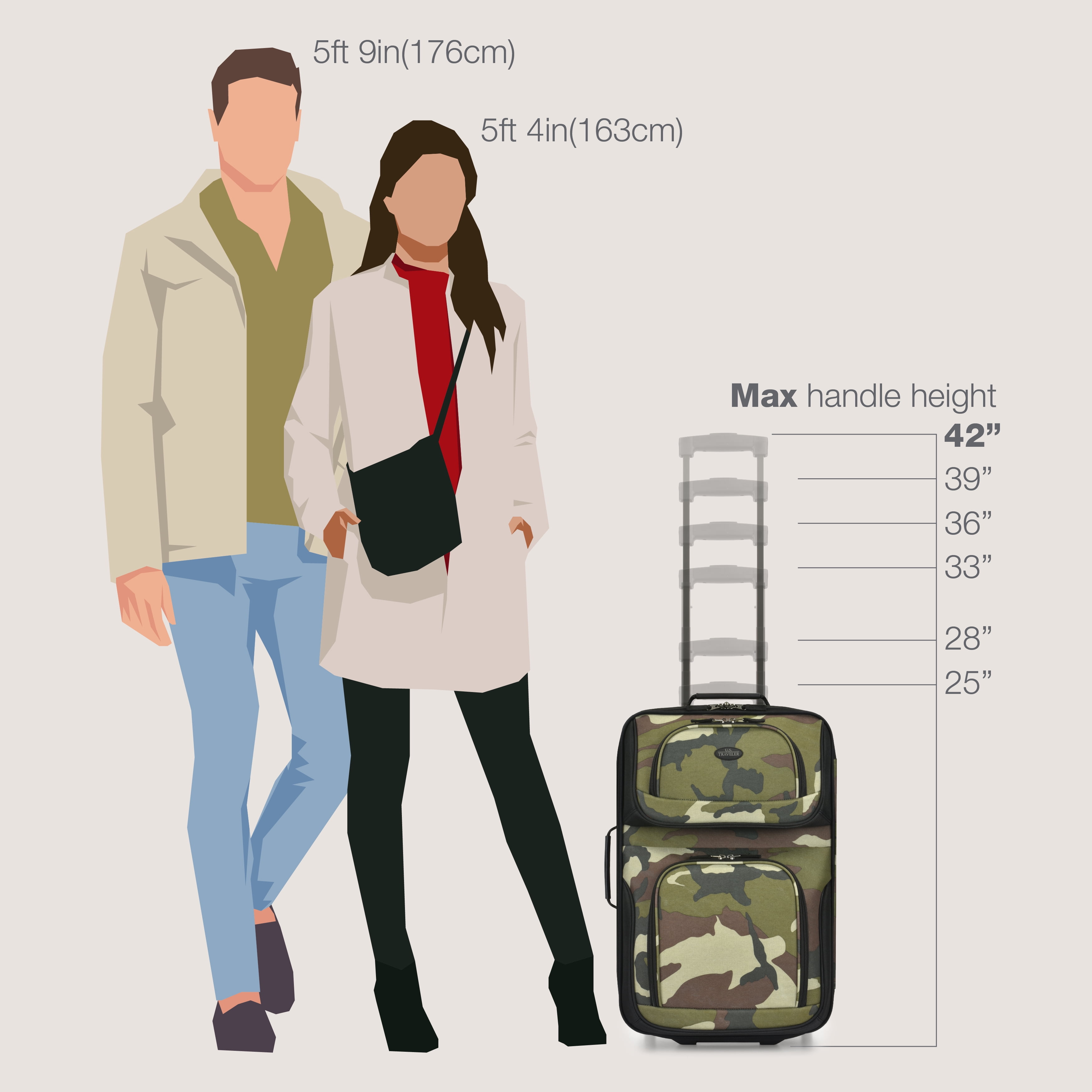 U.S. Traveler Rio Rugged Fabric Expandable Carry-on Luggage, 2 Rolling Suitcase, Camouflage, 2-Piece