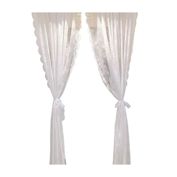 Cortina de gasa blanca con encaje rústico, sin perforaciones, para puerta de armario, sala de estar, ventana, balcón, decoración de bloqueo, 70 x 29 pulgadas, tela de poliéster, filtrado de luz, eleg