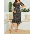 thumbnail image 2 of xiaxaixu Robe de Grossesse Femme Imprimé Floral Col Carré Manches Courtes Robe en Chiffon Robe Midi Robe d'Été Décontractée Maternité, 2 of 8