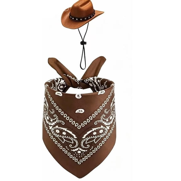 Pet Halloween Costume Cowboy Set, Dog Cat Goose Outfit with Hat and Bandana, One Size Fits Most, Spooky Western Cowboy Costume for Halloween Party, Pet Dress Up