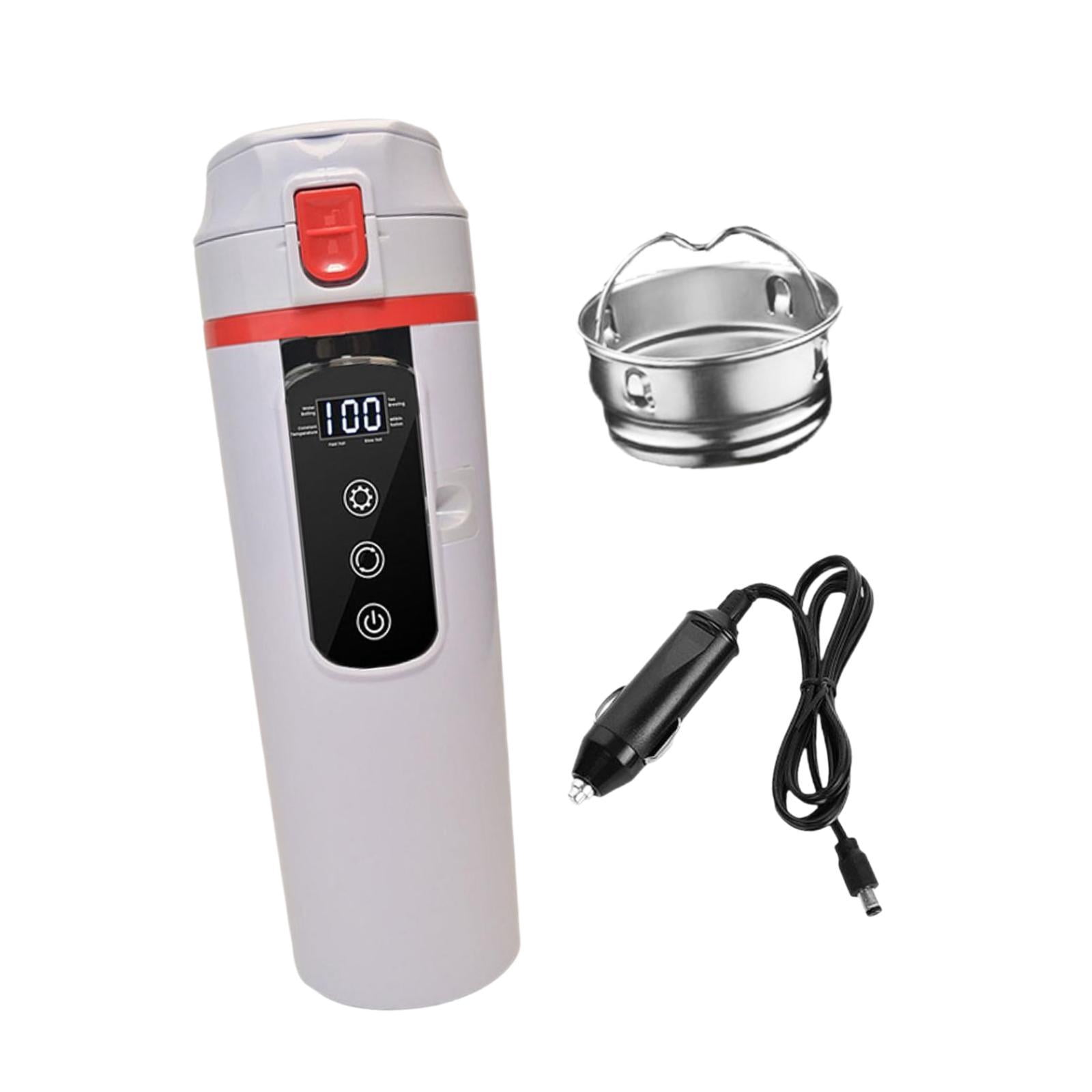 Fiocias 12V 24V Car Kettle Boiler Warmer Portable Stainless Steel Electric Kettle Heater white