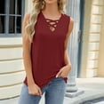 thumbnail image 5 of HAPIMO Women's Loose Tank Tops Tunic Trendy Hollow Out Lace Eyelet Summer Beach Tees Sleeveless Workout Shirts Keyhole Neck Elegant Casual Tops for Girls Red, 5 of 6