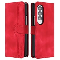Wallet Case for Samsung Z Fold 4, [RFID Blocking][Kickstand][Magnetic Closure] Flip Folio Wallet Case PU Leather Card Slots and Detachable Hand Strap Phone Case for Samsung Galaxy Z Fold 4, Red