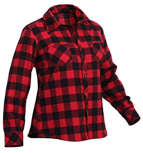 Women's Plaid Flannel Shirt, Red/Black, Small -