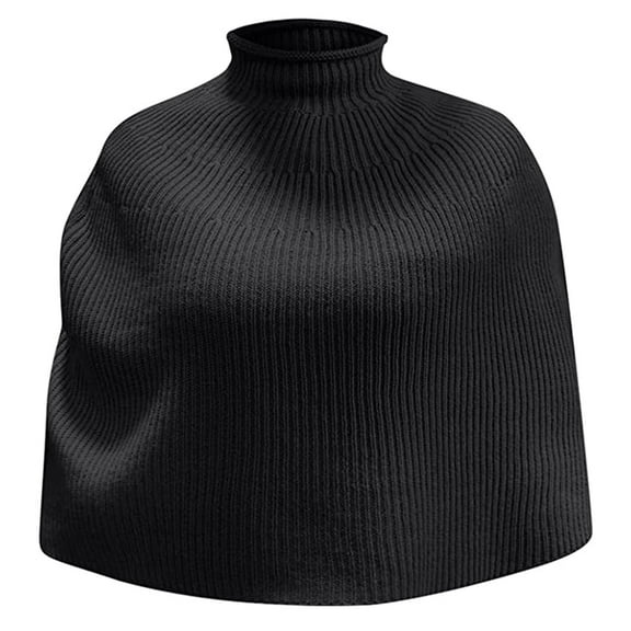 Fgnfyis Women Autumn Winter Casual Knitted Turtleneck Cape Shawl Outerwear Black L