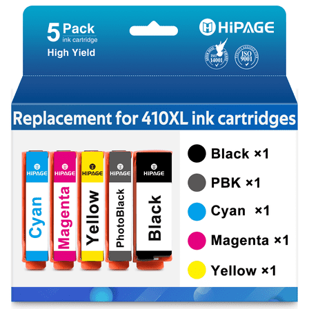 410 Ink Cartridges Replacement for Epson 410 Ink Cartridges for Epson 410 XL 410XL  Ink (Black Photo-Black Cyan Magenta Yellow)