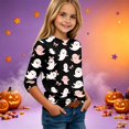 thumbnail image 2 of Ghost Halloween Shirt for Girls Cute Pumpkin Print 3/4 Sleeve T Shirt Halloween Graphic Tee Spooky Season Party Outfit Kids 2026,11-12 Years,Khaki, 2 of 7