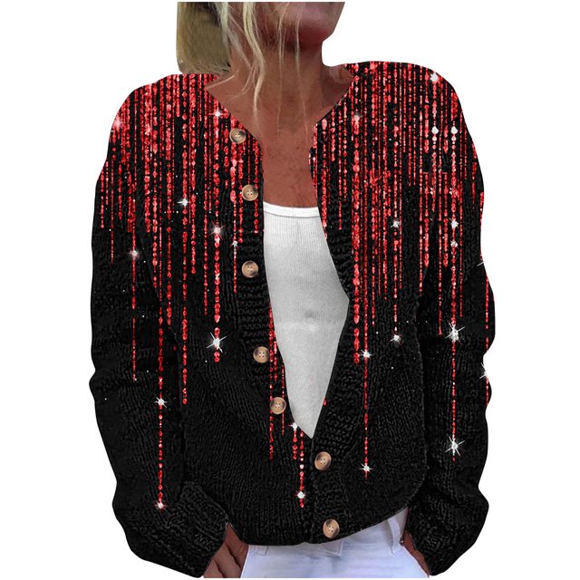 VEKDONE Cardigan Femme Manches Longues Découpé Couleur Unie Veste Décontractée Rouge TTG