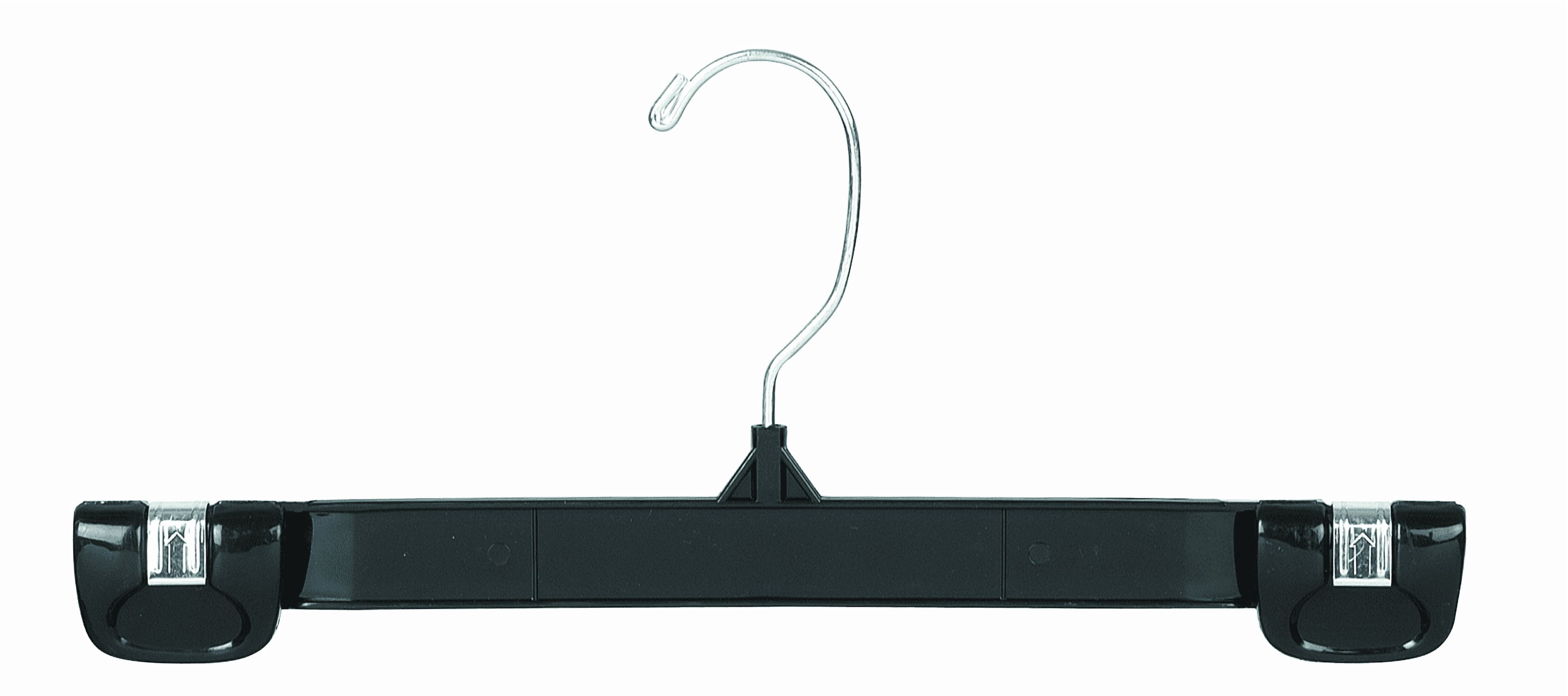 Black Plastic Bottom Hanger w/ Grip Lock Clips, (Box of 200) 10 Inch Pant Hangers w/ Chrome Swivel Hook for Shorts Skirt or Swimsuit by International Hanger