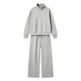 thumbnail image 4 of Lmueinov Two Piece Sets for Women Fleece Sweatsuit Button Mock Neck Sweatshirts Wide Leg Sweatpants Workout Lounge Sets with Pockets Fall Casual Outfits, 4 of 6