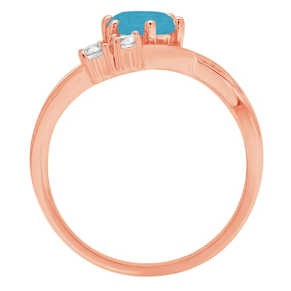 0.87 ct Round Cut Simulated Turquoise Three-Stone Engagement Ring for Women in 18K Rose Gold