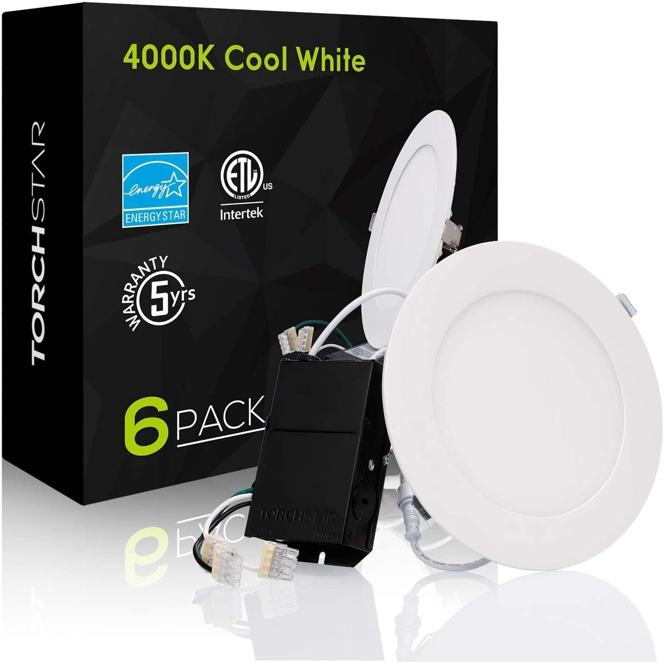 Elite Series 13 5w 6 Inch Slim Led Recessed Light With J Box 4000k Cool White Dimmable Panel Downlight 850lm Etl Energy Star 5 Years Warranty White Pack Of 6 Walmart Com Walmart Com