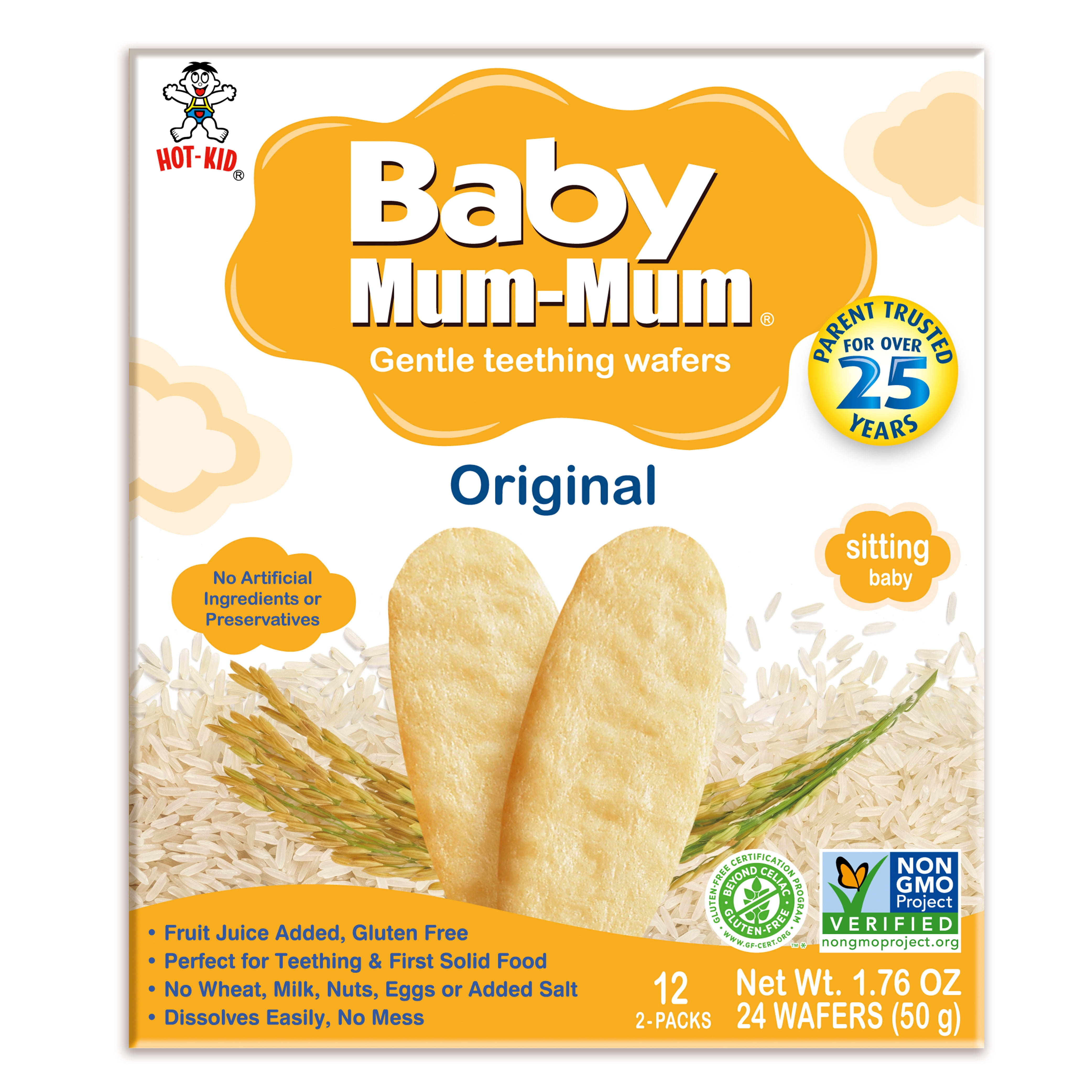 Baby Mum-Mum Non-GMO Original Teething Wafers Baby Snack, 1.76 Oz Box, (6 Pack)