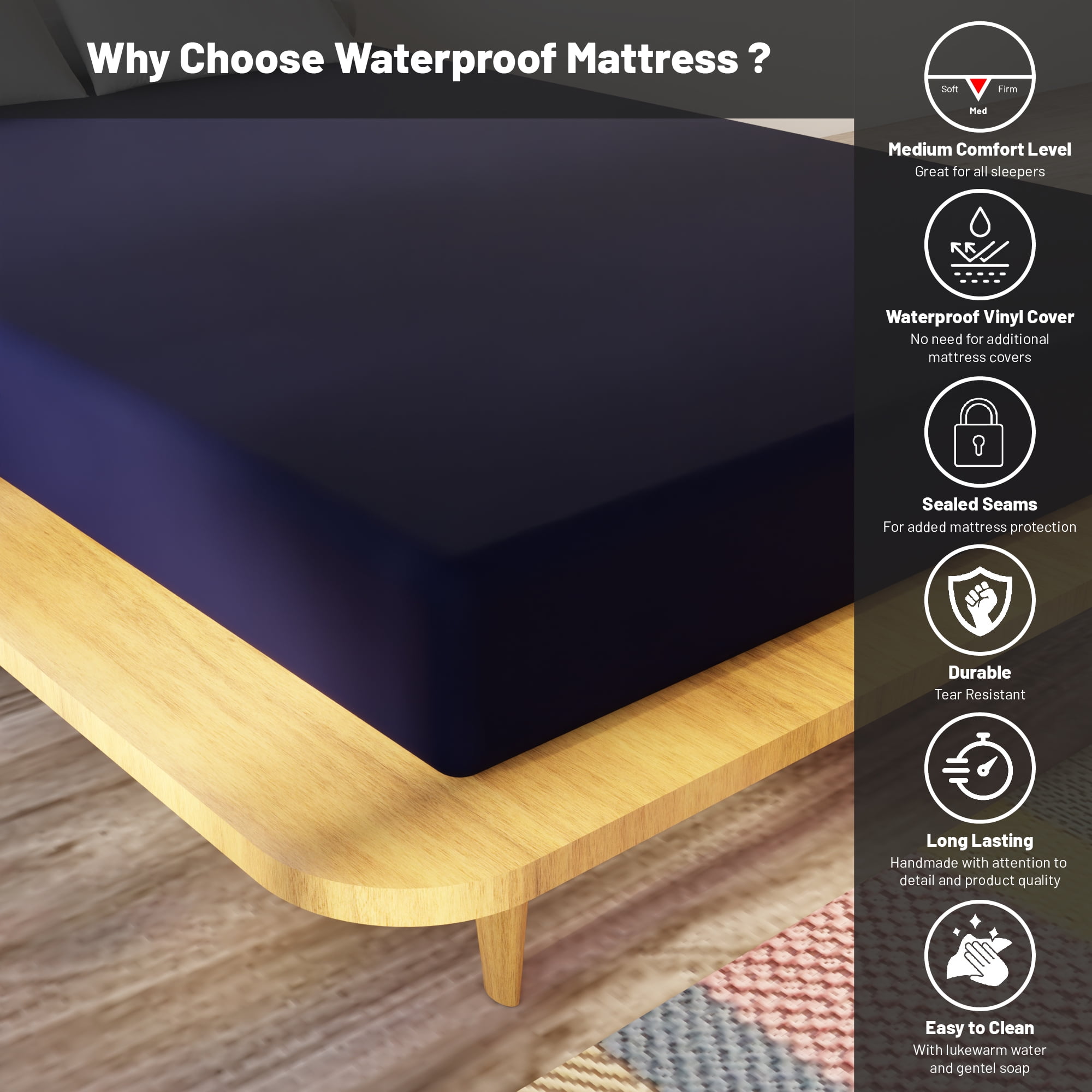 Continental Sleep, 7-Inch Medium Firm Water Resistance Nylon Vinyl Foam Mattress, Noiseless, Soft Cloud Feeling, Body Heat Reflection, Good for Hospital and Camp, Twin, Blue