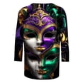 thumbnail image 6 of Aoiroe Women's Casual 3/4 Sleeve T-Shirts,Casual Tees Short Sleeve Tops Tshirt Funny Mardi Gras Face Graphic New Orleans Parade Tops Elbow Length Tee Shirts for Women Black L, 6 of 6