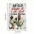 thumbnail image 2 of [Farmhouse Style] Vintage-Style Funny Chicken Metal Sign - 'An Old Rooster &amp; A Cute Chick Live Here' - 12x8 Inch Retro Farmhouse Wall Decor for Home, Kitchen, Bar, or Office, 2 of 8