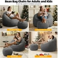 thumbnail image 4 of DEALTOPS Bean Bag Sofa Chair with Footrest, Foam-Filled Comfy Lounge Chair for Living Room, Bedroom, Dorm & Nursery, Gray, 4 of 7
