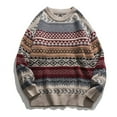 thumbnail image 2 of LowProfile Pullover Sweaters for Women Long Sleeve Casual Tops Vintage Striped Men Clothes Men Jumper Men's Knit Winter Fall Knit Sweater Red L, 2 of 8
