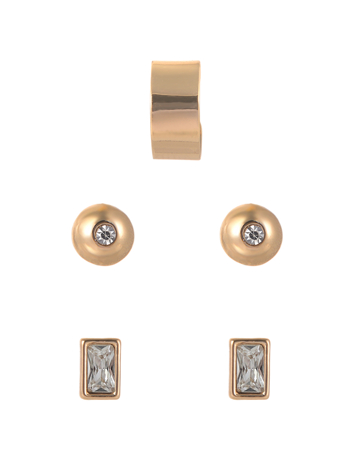Time and Tru Goldtone and Silvertone 5-On Milky Pink Swirl Resin Hoop and Studs Earring Stacker Set