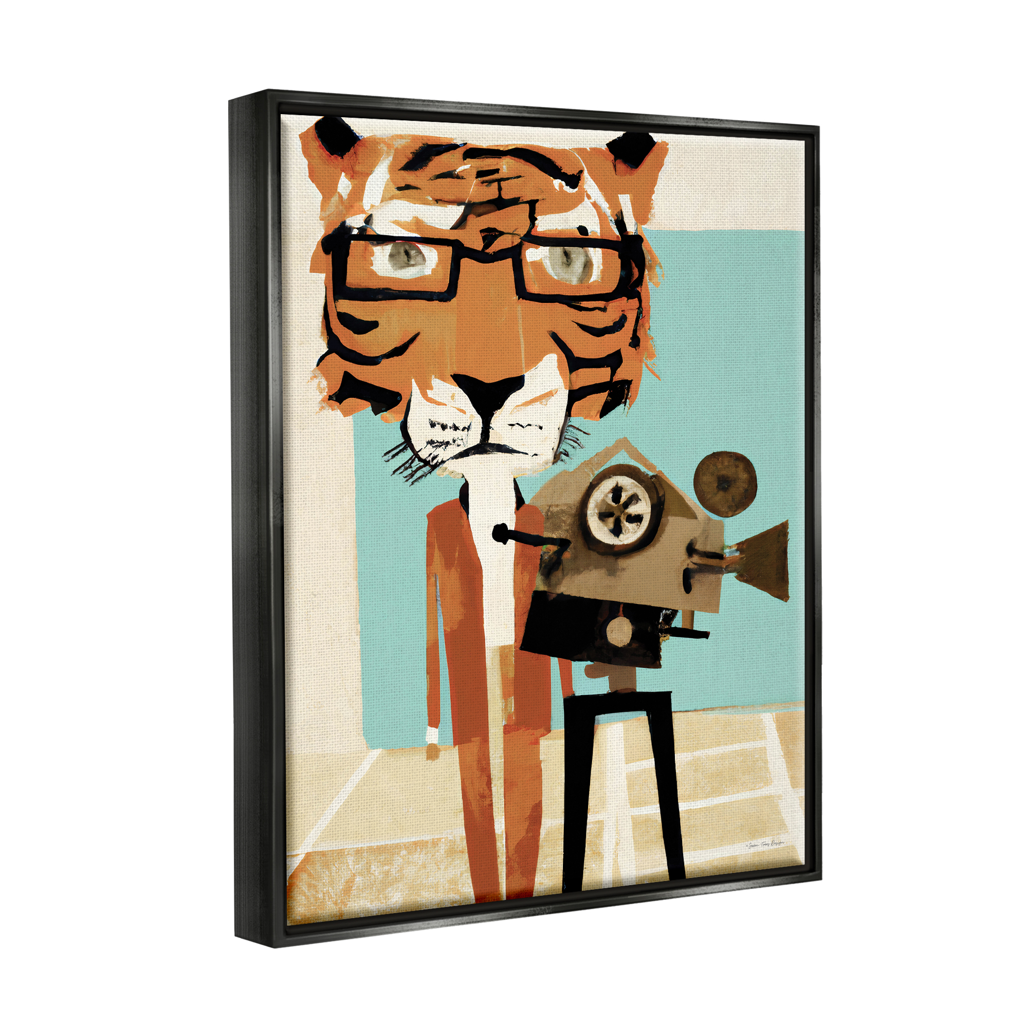 Stupell Modern Tiger Filming Camera Animals & Insects Painting Black Floater Framed Art Print Wall Art