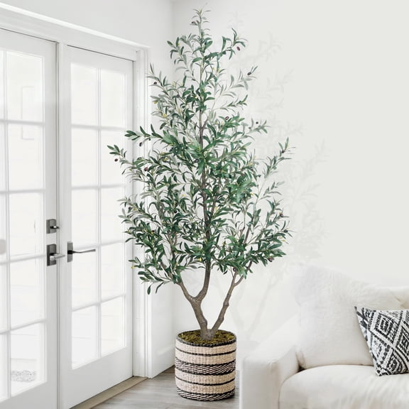 OLIVIVI Artificial Olive Tree 6FT Tall Faux Silk Plant for Home Office Decor Indoor Outdoor Fake Lifelike Potted Plant with Wood Branches 1 pack
