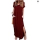 thumbnail image 1 of Sonducket Vestido de mujer con cuello en V Abertura Vestido largo Chica Ropa de manga corta Vestidos Vino rojo M, 1 of 6