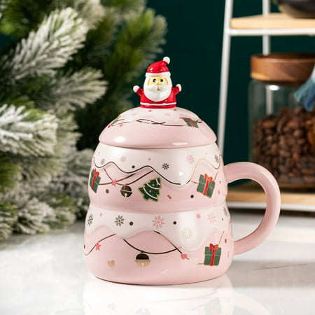

Yutnsbel Christmas Santa Snowman ChristmasTree Ceramic Cup With Lid Spoon Large Capacity Mug Cartoon Santa Gift Water Cup To Give People The Christmas Best Gift