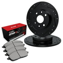 R1 Concepts Drilled and Slotted Black Disc Brake Rotor Set with Optimum Oe Pads WHUN1-07010