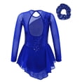 thumbnail image 3 of Yanarno Robe de Patinage Artistique à Sequins pour Filles, Robe de Danse Lyrique en Maille, Jupe de Gym, Justaucorps Bleu Royal 4, 3 of 7