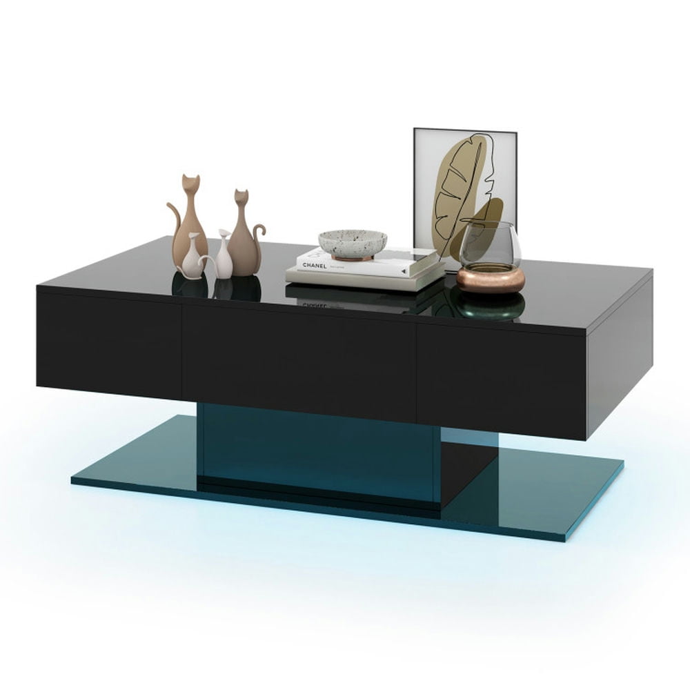 Finihen Coffee Table, LED Coffee Table, Modern LED Coffee Table with 20 Color LED Lights and 2 Storage Drawers, for Living Room, Reception Room, Black Finihen Coffee Table, LED Coffee Table, Modern LED Coffee Table with 20 Color LED Lights and 2 Storage Drawers, for Living Room, Reception Room, Black