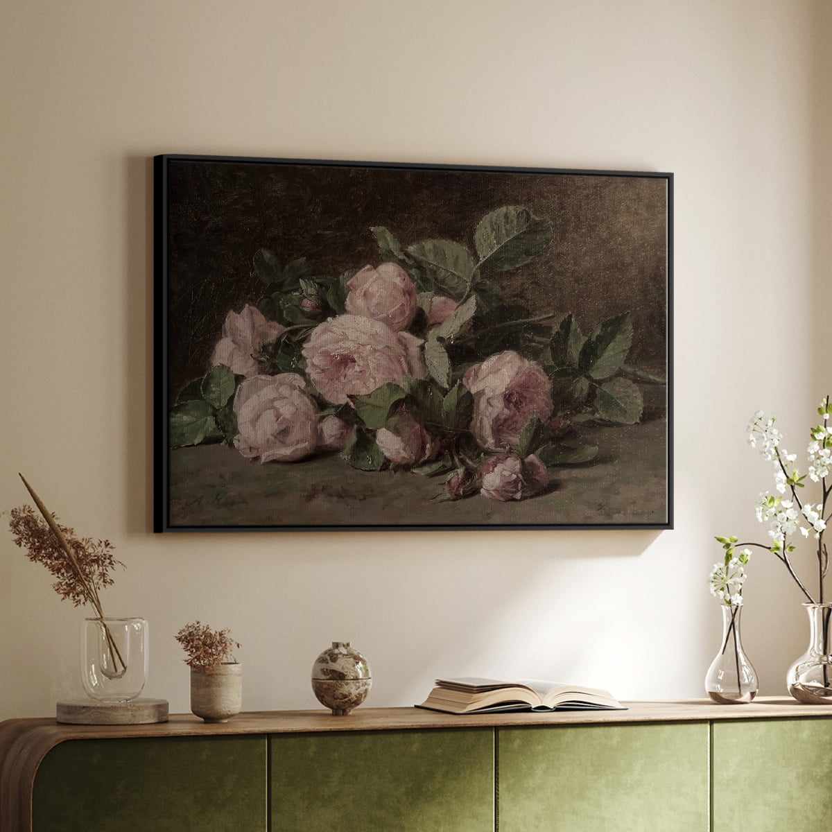 Vintage Botanical Print-XLI By Wexford Home Framed in Black Wood Gallery Wrapped Canvas 17 in. x 25 in.