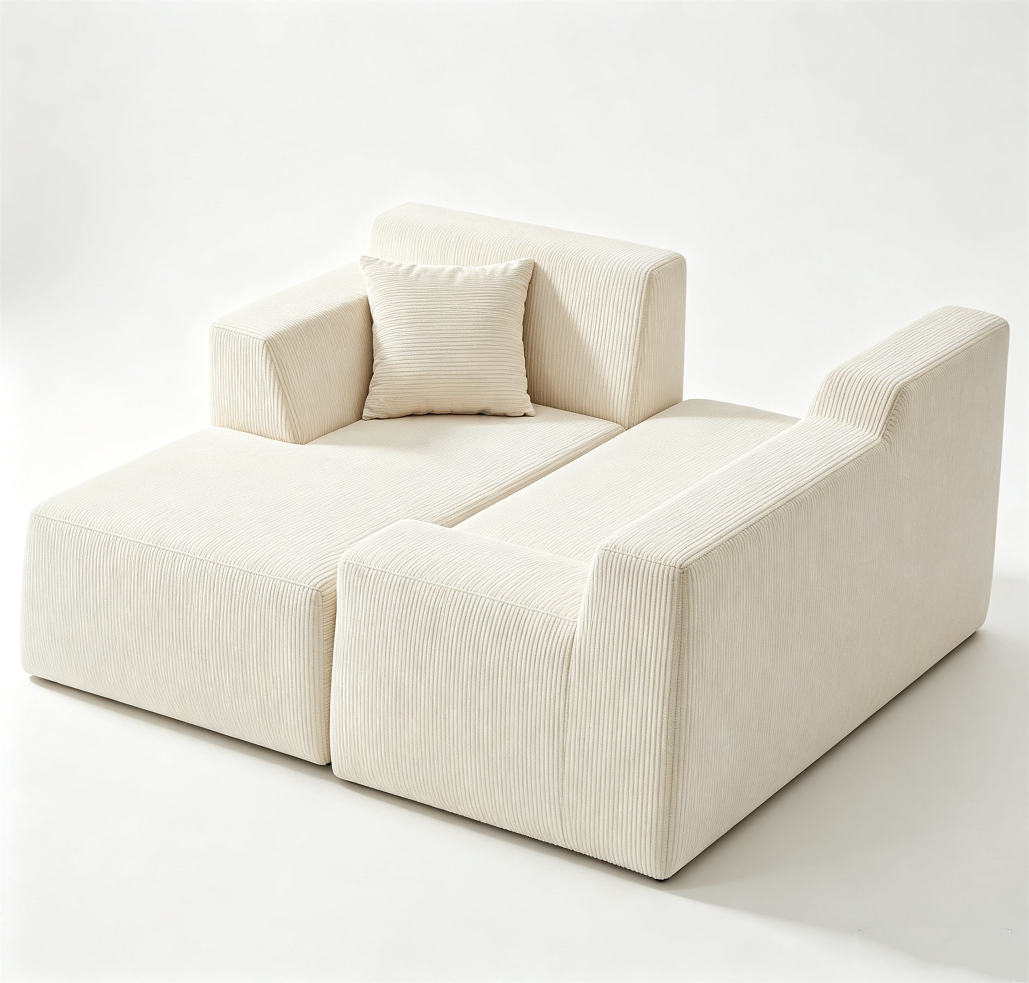 Aukfa 97" Cloud Sectional Sofa Tight Back Boneless Couch Modular L-Shaped Couch, Left Chaise Corduroy Sofa for Living Room, Beige