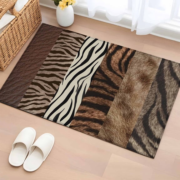 Entryway Rug 2'x3', Animals Printed Striped Small Rug for Kitchen Bathroom Door Mat Indoor Entrance, Rustic Country Zebra Textured Non-Slip Area Rugs Floor Mats Carpet Front Door Rugs