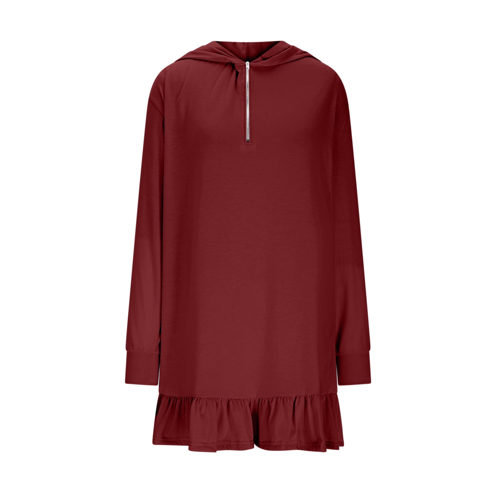 BiZtdJrK Hoodie for Women Half Zip Long Sleeve Mini Dresses Summer Ruffle Hem Athletic Golf Skirts Workout Casual Vacation Outfits, Red, XXL