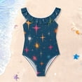 thumbnail image 3 of Girls Ruffled One Piece Swimsuit Summer Beach Vacation Swimwear Tank Swimsuit Colorful Stars Pattern, 3 of 8