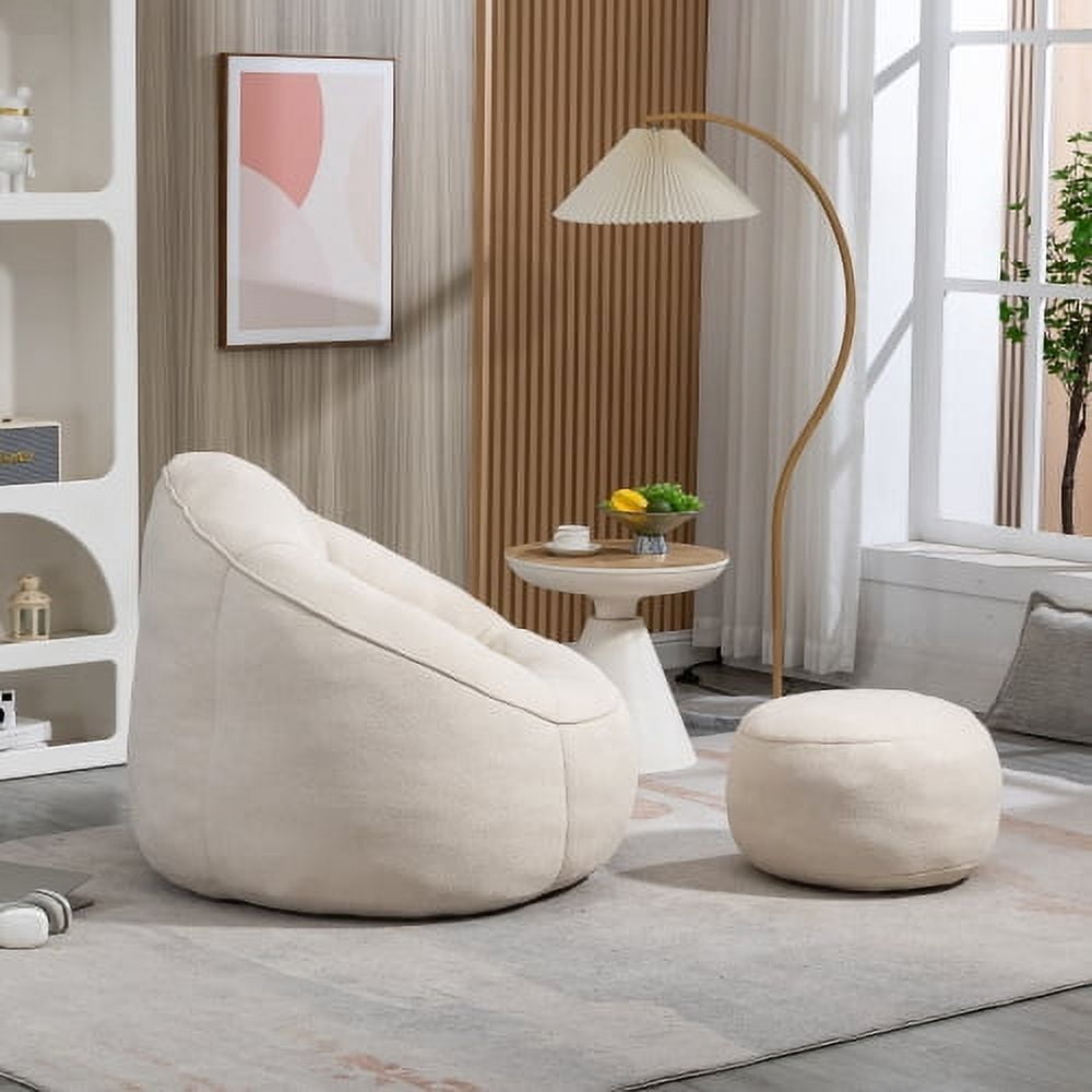 BSHTI 40"Bedding Bean Bag Sofa Chair,High Pressure Foam Bean Bag Chair,Adult Material with Padded Foam Padding Compressed Bean Bag With Footrest-Beige