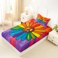 thumbnail image 2 of Manfei Bling Rainbow Print Twin Fitted Sheet, Tribal Groovy Flower Bedding, Purple Red, 2 Pieces, 1 Fitted Sheet and 1 Pillowcase, 2 of 6